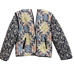 Womens sz L Patchwork convertible puffer patchwork Quilted Jacket coat to Vest